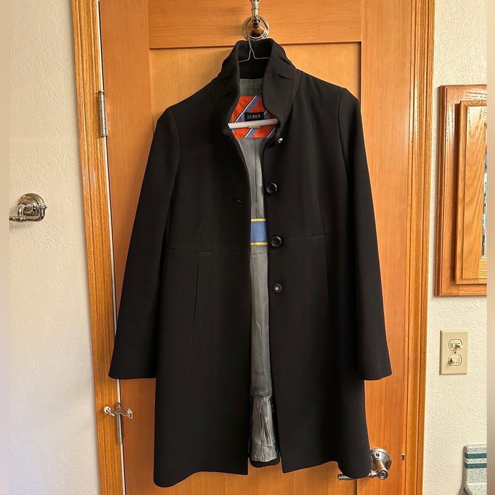 J.Crew Black Long Wool Blend Coat Women’s Size 6
